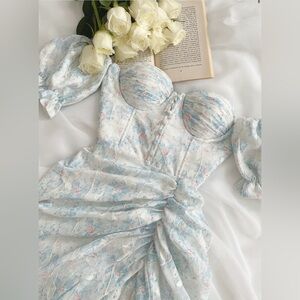 Blue Floral Bodycon Midi Dress (New with Tags)